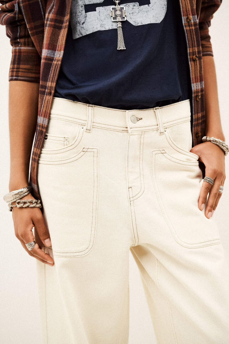 Calças denim de perna larga