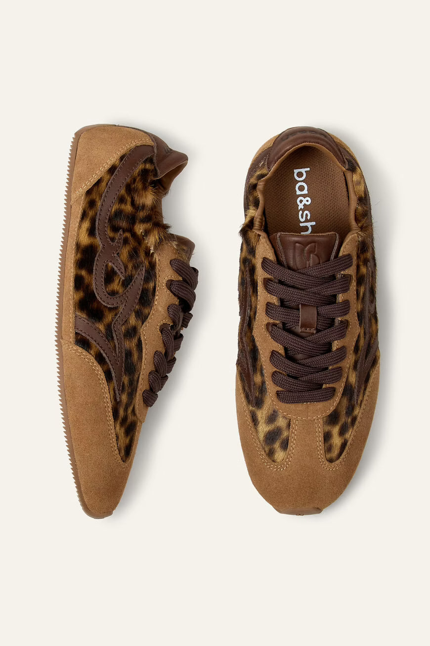 Sapatilhas em pele e estampado leopardo