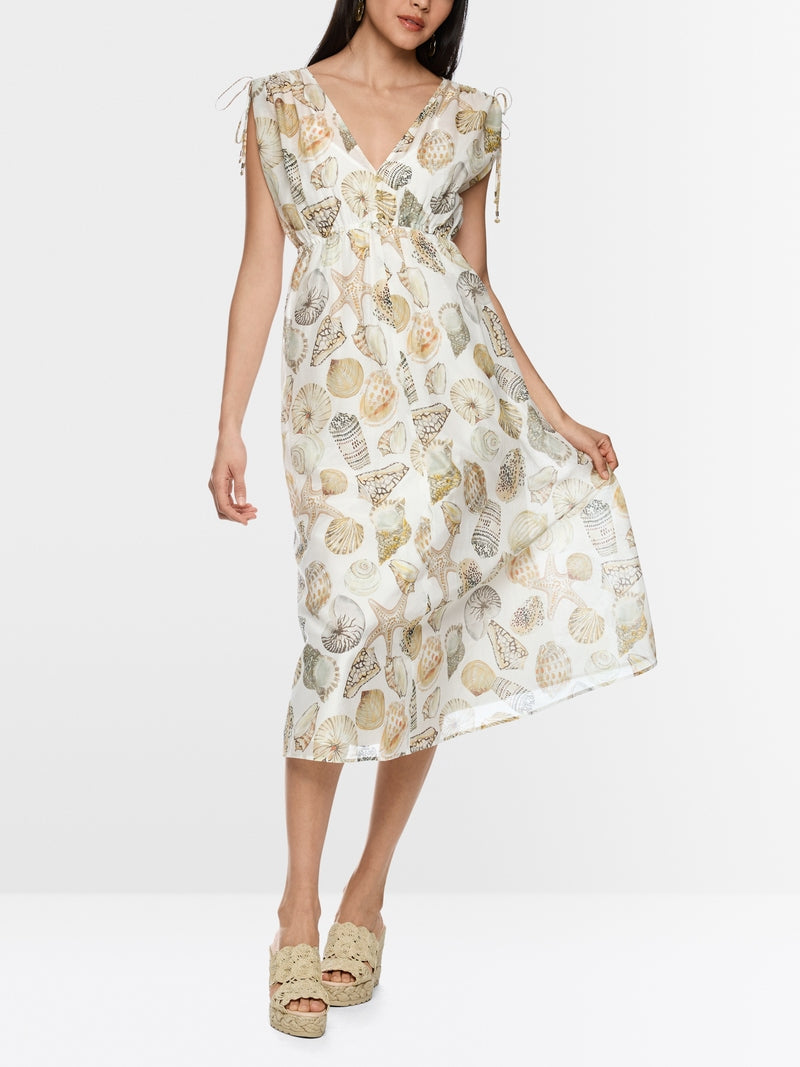 Vestido em mistura de algodão e seda
