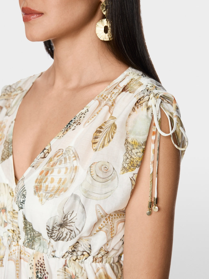 Vestido em mistura de algodão e seda