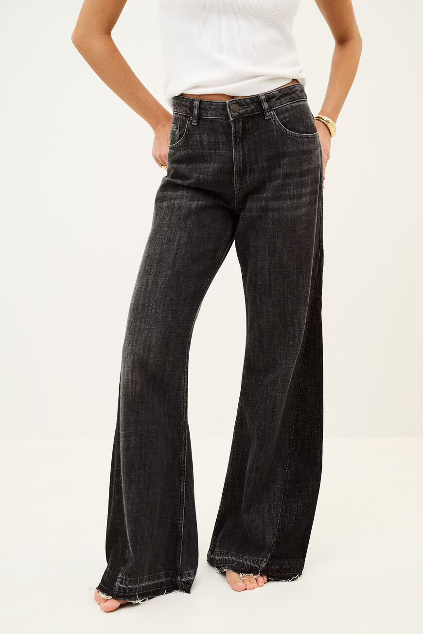Calças denim de perna larga