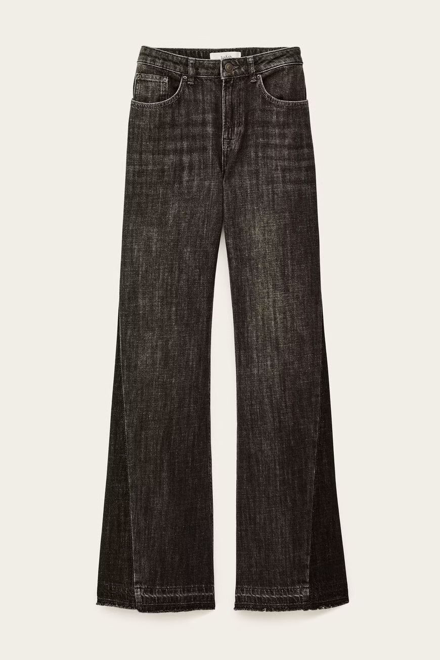 Calças denim de perna larga