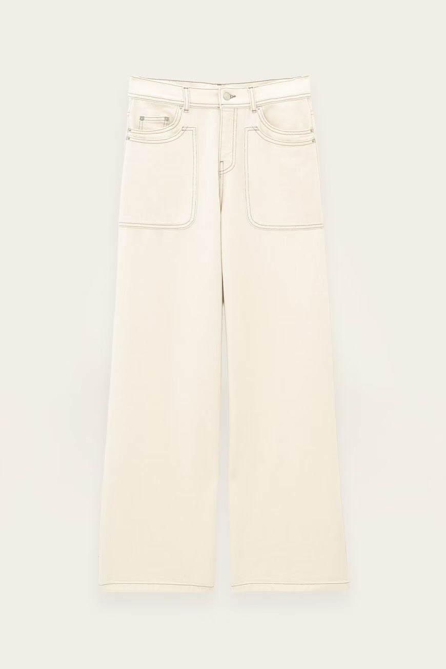 Calças denim de perna larga