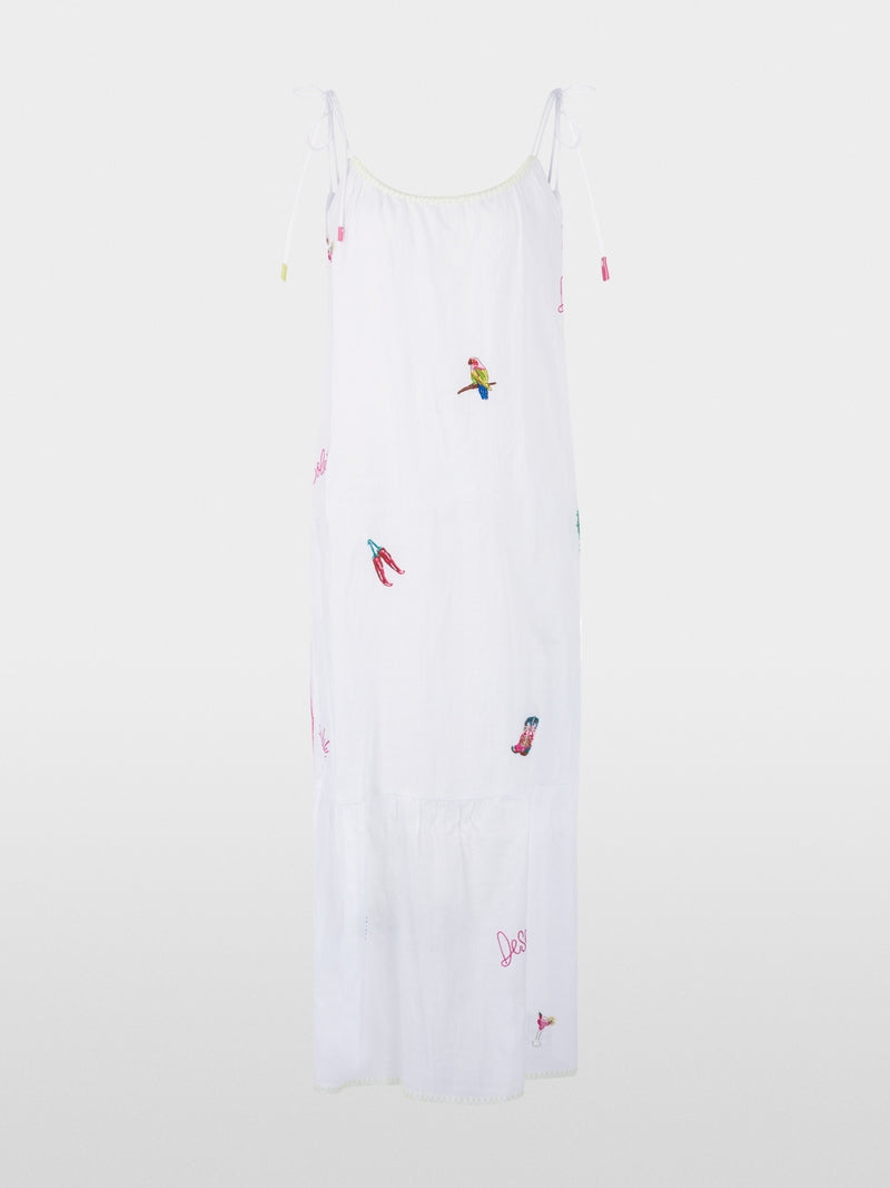 Vestido em rami com bordados