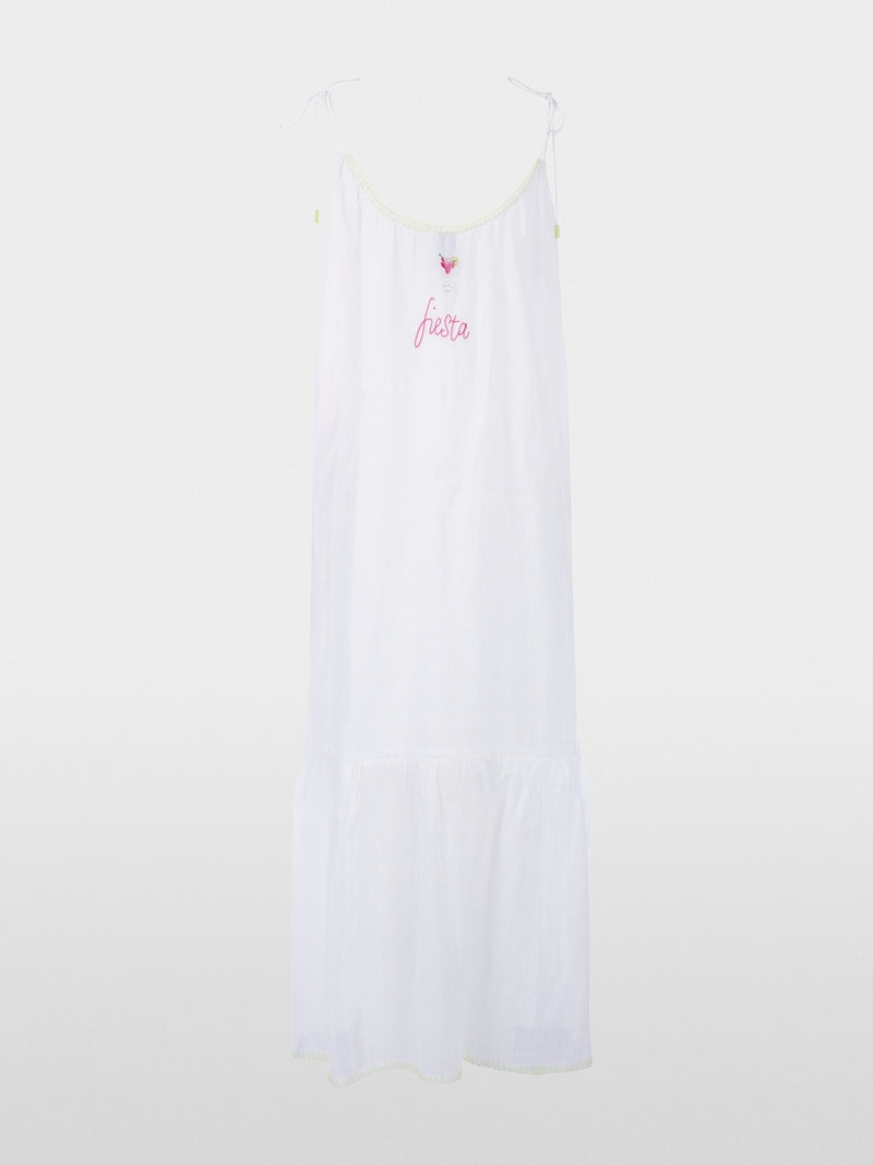 Vestido em rami com bordados