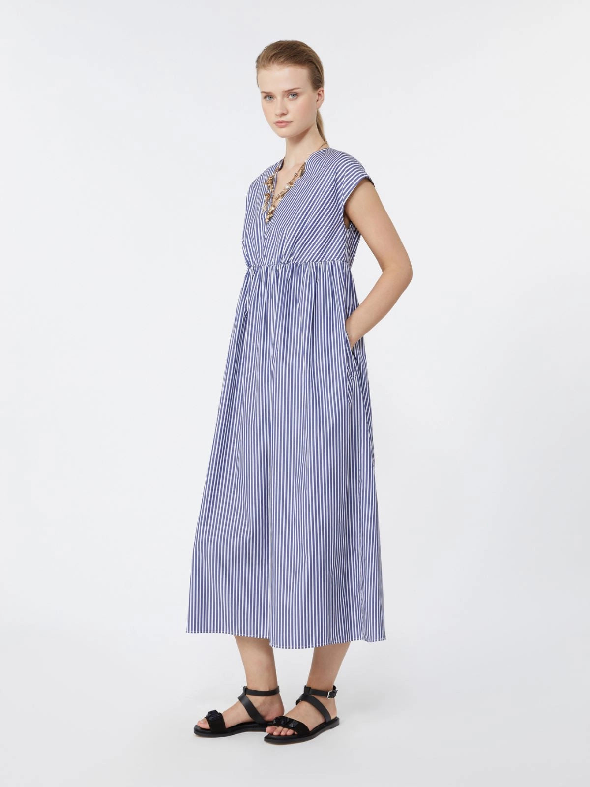 Vestido às riscas em algodão puro